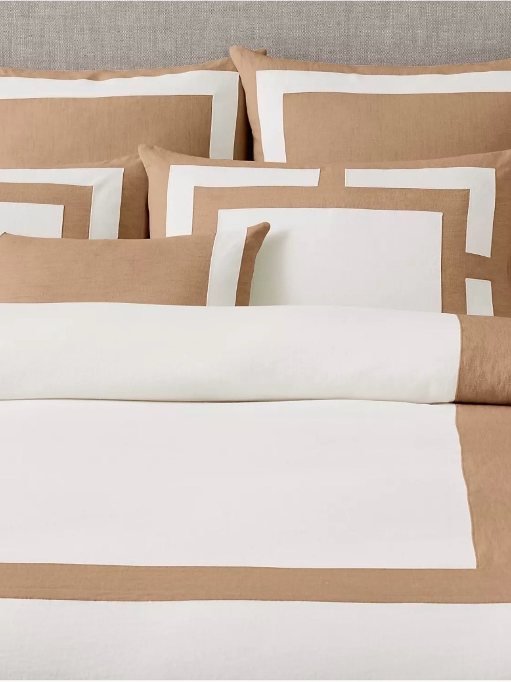 RH Framed Linen King Sham Set White/Camel BNWT